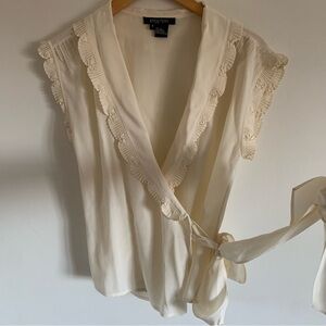 Etcetera Silk Ivory Cream V-Neck Wrap Blouse, 6